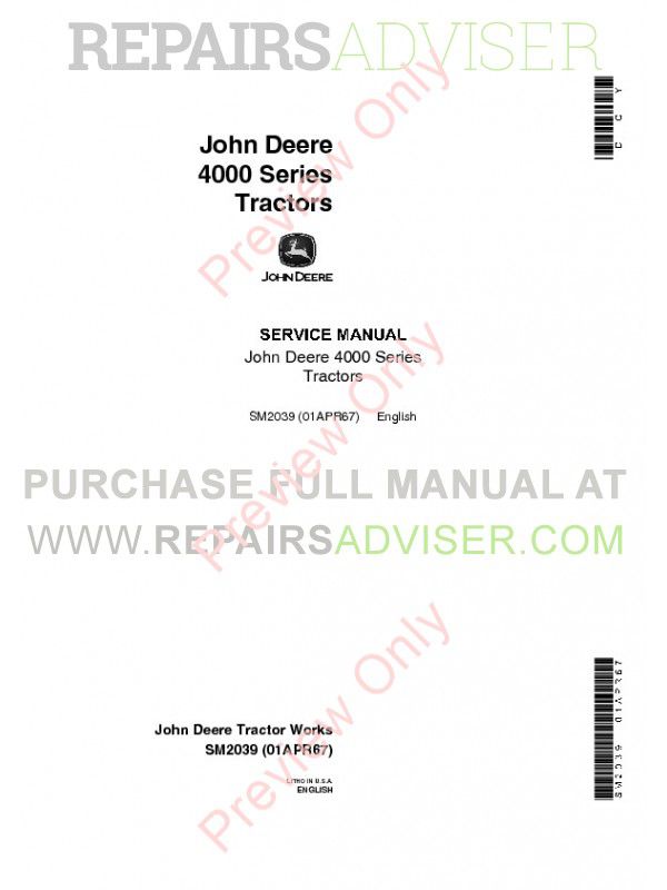 john deere 4000 series winch manual